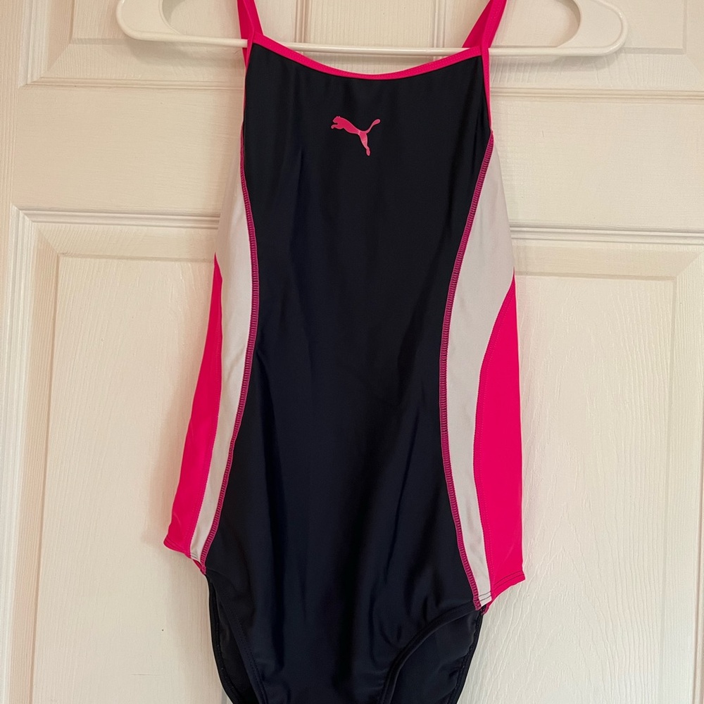 Puma Black & Hot Pink Girls' One-Piece Swim Suit Size XL